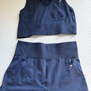 Gymshark Navy Blue Seamless Crop Bra & High-Waist Shorts Set